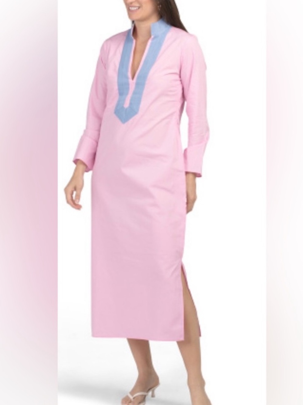 Sail to Sable Blush Pink Maxi Tunic with Light Blue Placket